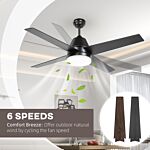 Homcom Ceiling Fan With Led Light, Flush Mount Ceiling Fan Lights With Reversible Blades, Remote, Black And Walnut Brown