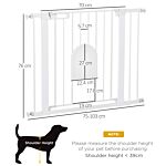 Pawhut Dog Gate With Cat Flap Pet Safety Gate Barrier, Stair Pressure Fit, Auto Close, Double Locking, For Doorways, Hallways, 75-103 Cm White