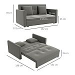 Homcom 2 Seater Sofa Bed, Convertible Bed Settee, Modern Fabric Loveseat Sofa Couch W/ Cushions, Hidden Storage For Guest Room, Light Grey