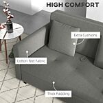 Homcom 2 Seater Sofa Bed, Convertible Bed Settee, Modern Fabric Loveseat Sofa Couch W/ Cushions, Hidden Storage For Guest Room, Light Grey