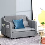 Homcom 2 Seater Sofa Bed, Pull Out Sofa Bed With Pillows And Side Pockets, Convertible Sleeper Couch For Living Room, Grey