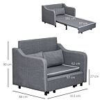 Homcom 2 Seater Sofa Bed, Pull Out Sofa Bed With Pillows And Side Pockets, Convertible Sleeper Couch For Living Room, Grey