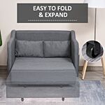 Homcom 2 Seater Sofa Bed, Pull Out Sofa Bed With Pillows And Side Pockets, Convertible Sleeper Couch For Living Room, Grey