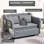 Homcom 2 Seater Sofa Bed, Pull Out Sofa Bed With Pillows And Side Pockets, Convertible Sleeper Couch For Living Room, Grey