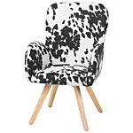 Lounge Chair Black And White Fabric Upholstery Cow Print Modern Club Chair With Armrests Wooden Legs Beliani