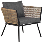 Bistro Set Brown Grey Pe Rattan Detachable Pillows Coffee Table Outdoor Garden Beliani