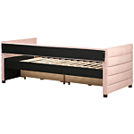 Daybed Pink Velvet Eu Single Size 90 X 200 Cm With Slatted Frame And Drawers Beliani