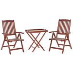 Garden Bistro Set Light Acacia Wood Table 2 Chairs With Taupe Cushions Adjustable Backrest Folding Rustic Style Beliani