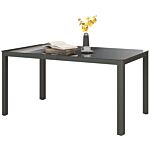 Outsunny Garden Dining Table, Outdoor Dining Table For 6 With Tempered Glass Top And Aluminium Frame For Patio, Grey