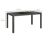 Outsunny Garden Dining Table, Outdoor Dining Table For 6 With Tempered Glass Top And Aluminium Frame For Patio, Grey