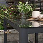 Outsunny Garden Dining Table, Outdoor Dining Table For 6 With Tempered Glass Top And Aluminium Frame For Patio, Grey
