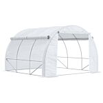 Outsunny 3 X 3 X 2 M Polytunnel Greenhouse, Walk In Pollytunnel Tent With Steel Frame, Reinforced Cover Zippered Door 6 Windows For Garden White