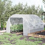 Outsunny 3 X 3 X 2 M Polytunnel Greenhouse, Walk In Pollytunnel Tent With Steel Frame, Reinforced Cover Zippered Door 6 Windows For Garden White