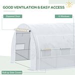 Outsunny 3 X 3 X 2 M Polytunnel Greenhouse, Walk In Pollytunnel Tent With Steel Frame, Reinforced Cover Zippered Door 6 Windows For Garden White