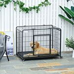 Pawhut Heavy Duty Dog Crates Foldable Indoor Dog Kennel And Dog Cage Pet Playpen With Double Doors Removable Tray Lockable Wheels Openable Top