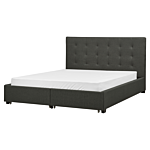 Eu King Size Bed Dark Grey Fabric 5ft3 Upholstered Frame Buttoned Headrest With Storage Drawers Beliani