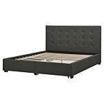 Eu King Size Bed Dark Grey Fabric 5ft3 Upholstered Frame Buttoned Headrest With Storage Drawers Beliani