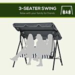 Outsunny 3-seat Swing Chair Garden Swing Seat With Adjustable Canopy For Patio, Grey And White