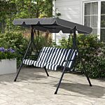 Outsunny 3-seat Swing Chair Garden Swing Seat With Adjustable Canopy For Patio, Grey And White