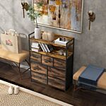 Homcom Rustic Chest Of Seven Fabric Drawers - Brown Wood Effect