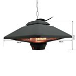 Outsunny 2kw Outdoor Hanging Ceiling Mounted Aluminium Halogen Electric Heater Led Garden Patio Warmer W/remote Control