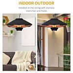 Outsunny 2kw Outdoor Hanging Ceiling Mounted Aluminium Halogen Electric Heater Led Garden Patio Warmer W/remote Control