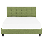 Eu Super King Size Bed Green Fabric 6ft Upholstered Frame Buttoned Headrest Beliani