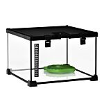 Pawhut 30 X 30 X 20 Cm Reptile Glass Terrarium, Reptile Breeding Tank, Climbing Pet Glass Containers, Arboreal Box, With Strip Patch Thermometer-black