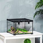 Pawhut 30 X 30 X 20 Cm Reptile Glass Terrarium, Reptile Breeding Tank, Climbing Pet Glass Containers, Arboreal Box, With Strip Patch Thermometer-black