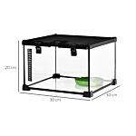 Pawhut 30 X 30 X 20 Cm Reptile Glass Terrarium, Reptile Breeding Tank, Climbing Pet Glass Containers, Arboreal Box, With Strip Patch Thermometer-black