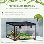 Pawhut 30 X 30 X 20 Cm Reptile Glass Terrarium, Reptile Breeding Tank, Climbing Pet Glass Containers, Arboreal Box, With Strip Patch Thermometer-black