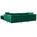 Left Hand Modular Corner Sofa Green Velvet 4 Seater With Ottoman L-shaped Silver Metal Legs Glamour Style Beliani