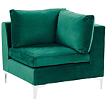 Left Hand Modular Corner Sofa Green Velvet 4 Seater With Ottoman L-shaped Silver Metal Legs Glamour Style Beliani