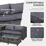 Outsunny 4-seater Rattan Wicker Garden Furniture Patio Sofa Storage & Table Set W/ 2 Drawers Coffee Table,great Cushioned 4 Seats Corner Sofa - Grey