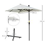 Outsunny 2m Half Parasol Market Umbrella Garden Balcony Parasol With Crank Handle, Cross Base, Double-sided Canopy, Cream White