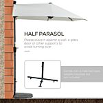 Outsunny 2m Half Parasol Market Umbrella Garden Balcony Parasol With Crank Handle, Cross Base, Double-sided Canopy, Cream White