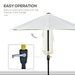 Outsunny 2m Half Parasol Market Umbrella Garden Balcony Parasol With Crank Handle, Cross Base, Double-sided Canopy, Cream White