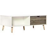 Homcom Coffee Table, Modern Tea Table With Open Storage Shelves, Two Drawers And Solid Wood Legs, Coffee Tables For Living Room, Bed Room, White