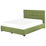 Eu Double Size Bed Green Fabric 4ft6 Upholstered Frame Buttoned Headrest With Storage Drawers Beliani