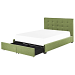 Eu Double Size Bed Green Fabric 4ft6 Upholstered Frame Buttoned Headrest With Storage Drawers Beliani