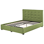 Eu Double Size Bed Green Fabric 4ft6 Upholstered Frame Buttoned Headrest With Storage Drawers Beliani