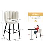 Homcom Bar Stools Set Of 2, Faux Cashmere Upholstered Breakfast Bar Chairs, Modern Kitchen Stools With Backs, Footrest And Steel Base, Cream