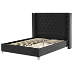 Slatted Bed Frame Black Velvet 5ft3 Eu King Size Upholstered Tufted Headrest Nailhead Trim Glam Design Beliani