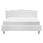 Eu King Size Bed White Faux Leather 5ft3 Upholstered Frame With Storage Nailhead Trim Crystal Buttons Headrest Beliani