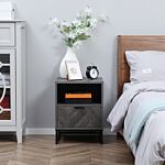 Homcom Bedside Table With Drawer And Shelf, Side End Table With Steel Legs For Living Room, Bedroom, Dark Grey