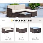 Outsunny 4-seater Rattan Garden Furniture Outdoor Patio Corner Sofa And Coffee Table Set Footstool W/ Thick Cushions, Brown