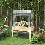 Outsunny Wooden Planter Box With Greenhouse Cover And Bed Liner, Raised Garden Bed For Vegetables, Flowers, Herbs