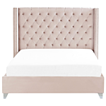 Slatted Bed Frame Pink Velvet 6ft Eu Super King Size Upholstered Tufted Headrest Nailhead Trim Glam Design Beliani