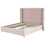 Slatted Bed Frame Pink Velvet 6ft Eu Super King Size Upholstered Tufted Headrest Nailhead Trim Glam Design Beliani