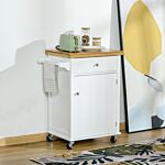 Homcom Kitchen Cart Storage Trolley Wooden Cabinet With Drawer Cupboard Towel Rail White